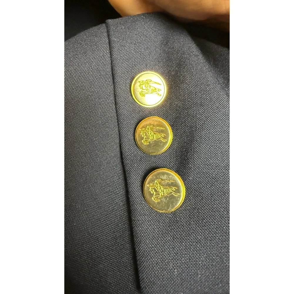 Burberry London Kensington Navy Blue Wool Blazer Gold Crest Buttons 44L Mens